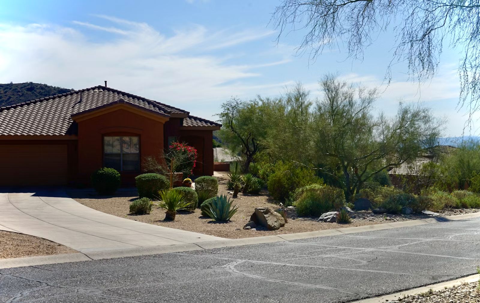 Southwest home exterior under a Tucson blue sky